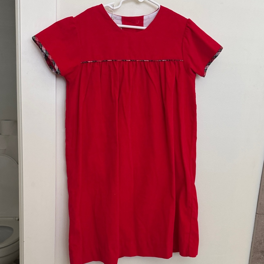 The Beaufort Bonnet Company Red Dress with Plaid Trim